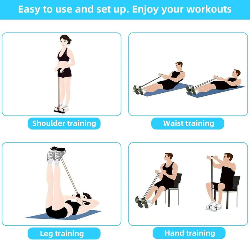 4-Tube Multi - Function Tension Rope with Handles - Home Gym Sit - up & Tummy Training Equipment for Men & Women