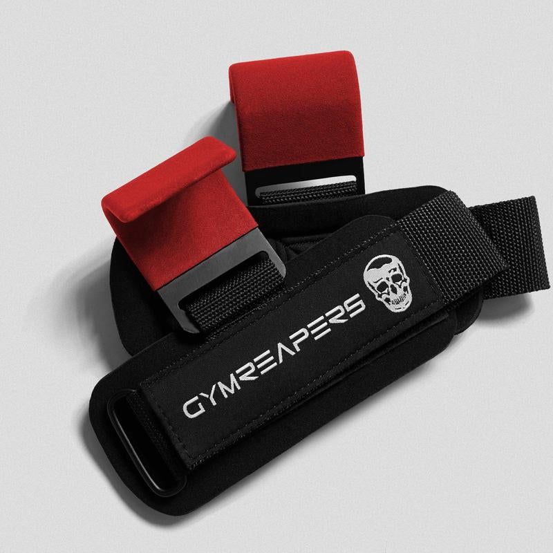 Premium Padding Gymreapers Lifting Hooks - Red, for Barbell