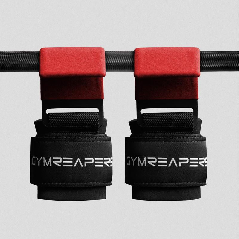 Premium Padding Gymreapers Lifting Hooks - Red, for Barbell