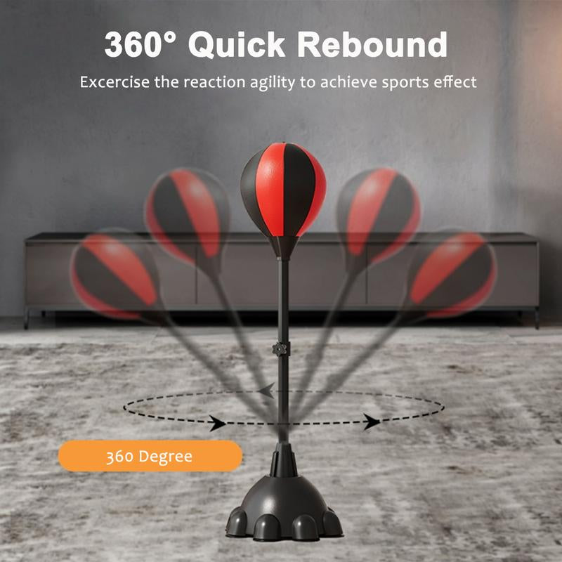 For Adults Kids Punching Bag, Height Adjustable Reflex Boxing Bag Free Standing, Speed Punching Ball with Gloves, Boxing Equipment for Home Gym Fitness