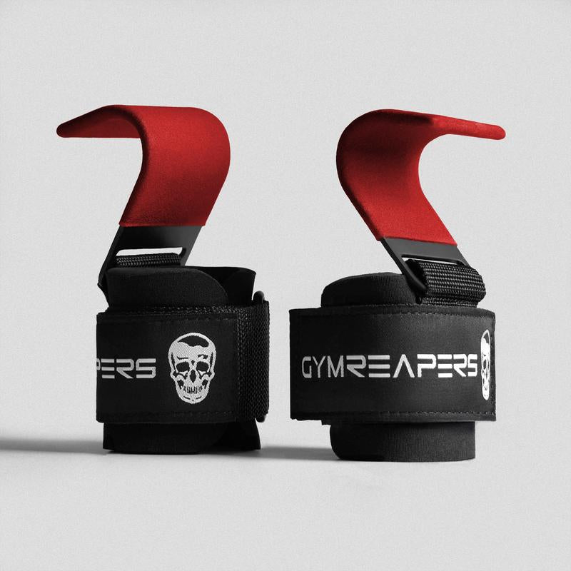 Premium Padding Gymreapers Lifting Hooks - Red, for Barbell