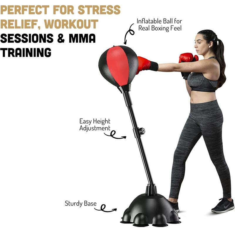 For Adults Kids Punching Bag, Height Adjustable Reflex Boxing Bag Free Standing, Speed Punching Ball with Gloves, Boxing Equipment for Home Gym Fitness